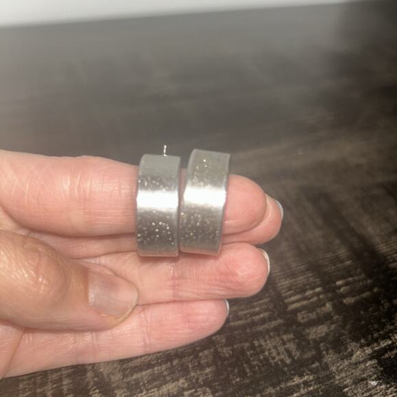 Bastian Inverun Diamond Dust Sterling Silver Hoop Earrings Germany Modernist - Picture 3 of 3